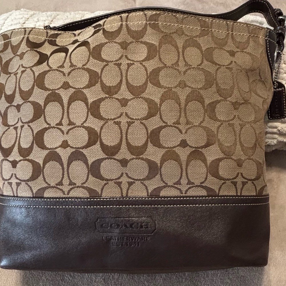 Coach Tan and Brown Signature Messenger Bag